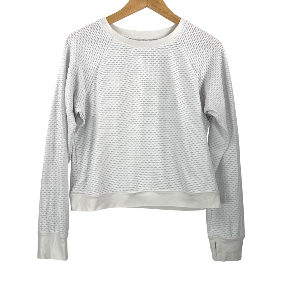 Koral Sofia Shiny Netz Pullover sz M White Mesh athleisure cropped 90s retro